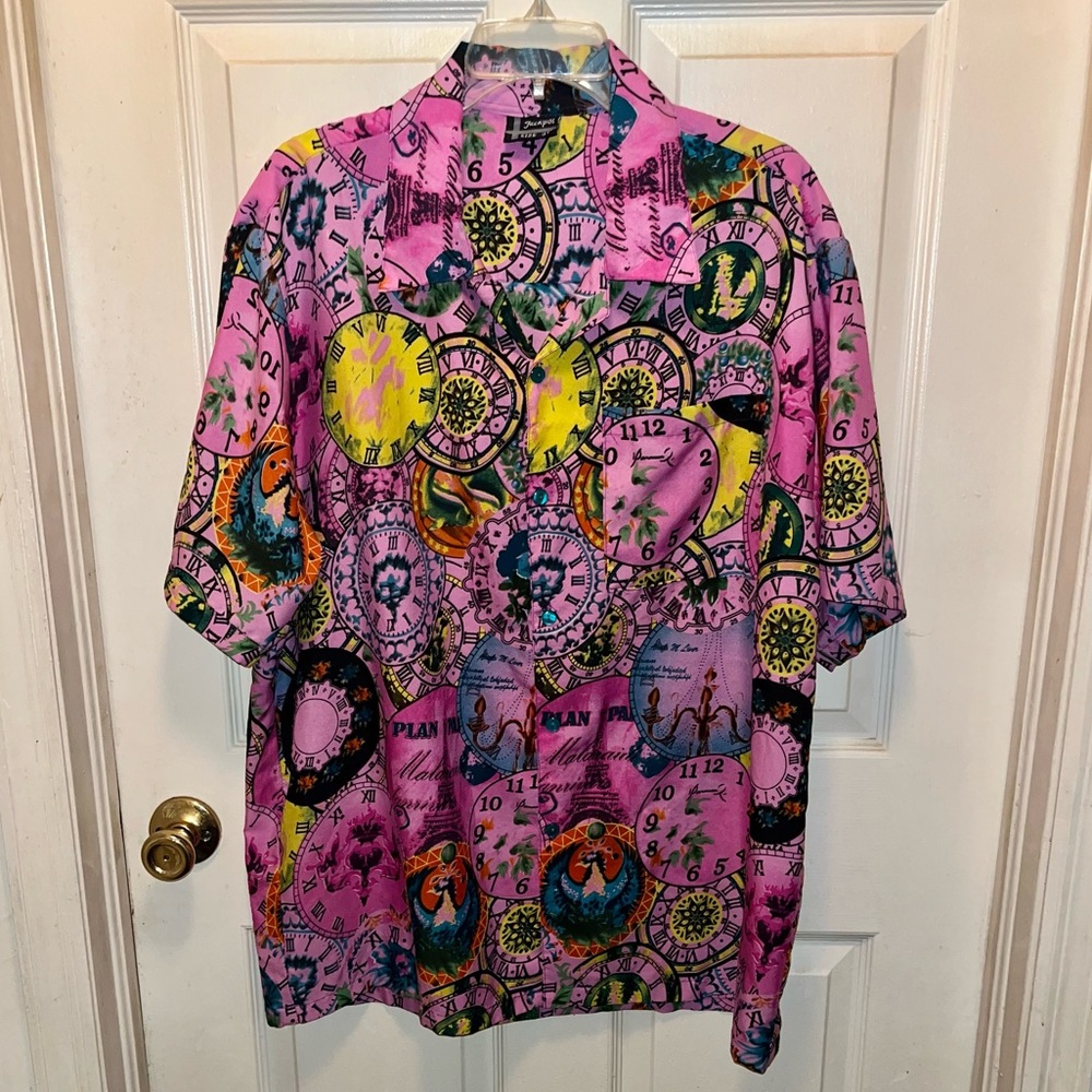 JACKPOT Men’s Short Sleeve Button Down Clocks Time Shirt. Sz 3X.